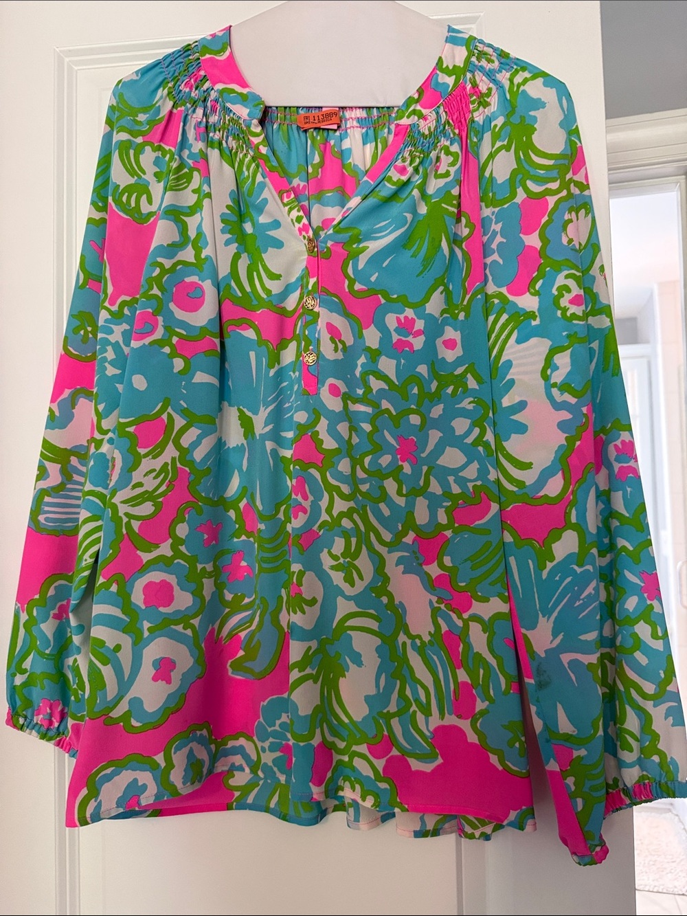Lilly Pulitzer Bright Pink, Aqua & Lime Floral Top